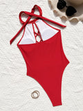 High Neck Lace Up High Leg Cut Women Swimwear One Piece Swimsuit Female Backless Monokini Hollow Out Bathing Suit Swim Bodysuit