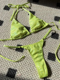 Halter Shiny PU Faux Leather Bikini Female Swimsuit Women Swimwear Two-piece Bikini Set Mini Micro Thong Bathing Suit Swim Lady
