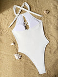 High Neck Lace Up High Leg Cut Women Swimwear One Piece Swimsuit Female Backless Monokini Hollow Out Bathing Suit Swim Bodysuit