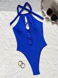 High Neck Lace Up High Leg Cut Women Swimwear One Piece Swimsuit Female Backless Monokini Hollow Out Bathing Suit Swim Bodysuit