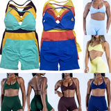 D-LOgo Women Halter Neck 2Pcs Yoga Outfit Padded Sports Bra High Waist Peach Butt Seamless Gym Fitness Short