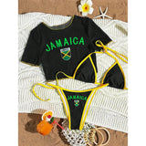 S -XL 13 Color Printed Three-Piece Bikini Set Short Sleeve Bikini Female Swimsuit Women Swimwear Bather Bathing Suit Swim V6854G