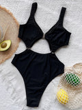 Metal Rings Tummy Cut Out Women Swimwear One Piece Swimsuit Female High Cut Monokini Hollow out Bather Bathing Suit Swim Lady