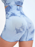 2PCS Tie Dye Butt Lifting Sexy Gym Shorts Woman Skinny Stretch High Waist Sport Shorts Casual Seamless