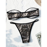 Snake Skin Printed Bandeau High Cut Bikini Female Swimsuit Women Swimwear Two-Pieces Bikini Set Bather Bathing Suit Swim V5344