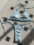 Halter Shiny PU Faux Leather Bikini Female Swimsuit Women Swimwear Two-piece Bikini Set Mini Micro Thong Bathing Suit Swim Lady