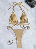 Shiny Metal Chains Rhinestone Diamond Bikini Female Swimsuit Women Swimwear Two-pieces Bikini Set Halter Bathing Suit Swim Lady