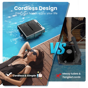 Y80 Solar Pool Skimmer Robotic 24 Hours Working Time Cordless Pool Vacuum with Remote Control Smart Obstacle Avoidance Auto-Parking Pool Cleaner 6L Large-Capacity Basket with Fine Filter for Pool Cleanning