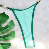 Sexy Halter Pearl Extreme Mini Micro Bikini Female Swimsuit Women Swimwear Two-pieces Bikini set Ribbed Bather Bathing Suit Swim