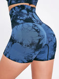 2PCS Tie Dye Butt Lifting Sexy Gym Shorts Woman Skinny Stretch High Waist Sport Shorts Casual Seamless