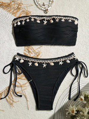 XS - XL Bandeau Wrinkled High Cut Bikini Women Swimwear Female Swimsuit Two-pieces Bikini Set Shells Bather Bathing Suit Swim