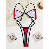 S - XL Extreme String Mini Micro Thong One Piece Swimsuit Women Swimwear Female Splicing Leopard Bather Bathing Suit Swim V7066