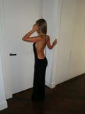 Tossy Women Halter Backless Bodycon Maxi Dress Open Back Spaghetti Strap Gold Ring Evening Party Gown Summer Beach Long Dress