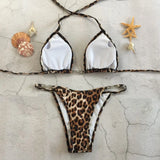 Two Sets Female Swimwears Leopard Suit Swimming Bikini Stretch Swimsuits G-String Beach Swimwears Low Waist Tankinis Set