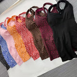 Pad Leopard Sports Yoga Set Jumpsuits Women Twist Back Shorts Bodysuit Female Tight Gym Running Fitness Overalls XP10