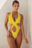 Sexy High Cut Out Halter Female Swimwear One Piece Swimsuit Women Cross Bandage Monokini Bather Bathing Suit Swim Bodysuit