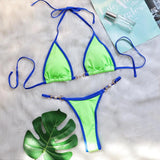 Sexy Halter Pearl Extreme Mini Micro Bikini Female Swimsuit Women Swimwear Two-pieces Bikini set Ribbed Bather Bathing Suit Swim