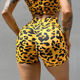 Leopard Print Fitness Sports Yoga Shorts Women's Summer V Waist Thin Hip Lifting Nude Feeling Quick Drying