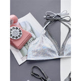 Shiny Sequin Splicing Halter High Cut Bikini Women Swimwear Female Swimsuit Two-Pieces Bikini Set Bather Bathing Suit Swim V4609