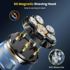 Sweker 6D Electric Head Shaver for Bald Men IPX7 Waterproof Cordless Razor with Magnetic Detachable Head Floating Cutter