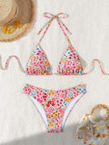 Fashion Sexy Leopard Print Bikini Set for Women, Tie Side String Two Piece Swimsuit, Push Up Beach Bathing Suit, Summer