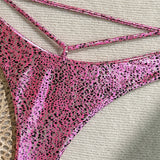 Sexy Printed PU Faux Leather Halter Bikini Female Swimsuit Women Swimwear Two-Pieces Bikini Set Bather Bathing Suit Swim V6579