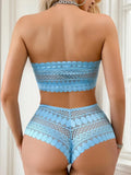 New Product: Blue No Steel Ring Strapless Lace 2-piece Party Beach Women's Underwear Set That Can Be Worn Outside J3440