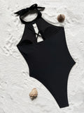 High Neck Lace Up High Leg Cut Women Swimwear One Piece Swimsuit Female Backless Monokini Hollow Out Bathing Suit Swim Bodysuit