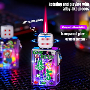 Rotating Dice Mahjong Stereoscopic Design Windproof Red Flame Butane Gas Lighter Pull down Ignition Outdoor Fun Lighters