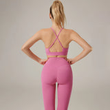 2 Piece Fitness Sets for Women Padded Push Up Sports Bra Booty Leggings with Pockets Yoga Gym Outfits Workout Sets Female