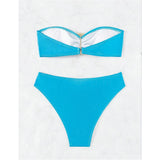 Diamond Rhinestones Bandeau Mid Waist Bikini Women Swimwear Female Swimsuit Two-Pieces Bikini Set Bather Bathing Suit Swim V5402