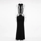 Tossy Women Halter Backless Bodycon Maxi Dress Open Back Spaghetti Strap Gold Ring Evening Party Gown Summer Beach Long Dress