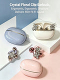 Fashion OWS Clip On Earbuds ENC Clear Call Low Latency Bluetooth Headphones with Free Rhinestone Butterfly Accessories