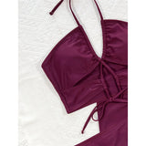 With Skirt Wrinkled Cut Out Bikini Women Swimwear Female Swimsuit Three-Pieces Bikini Set Bather Bathing Suit Swim Lady V3611