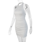 Sexy Halter Backless Bodycon Dress Sleeveless Ruched Slim Mini Dress For Women Party Tight Sundress Clubwear Vestidos Lady D214