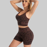 Snake Print Yoga Set Seamless High Waist Hip Lifting Elastic Breathable Quick Dry Anti Chafing Fitness Casual Sports 2Pcs Outfit
