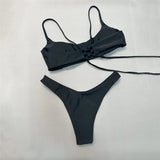 Lace Up Brazilian High Cut Leg Bikini Female Swimsuit Two-Pieces Bikini Set Women Swimwear Padded Bathing Suit Bather Swim V6654