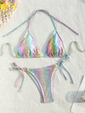 Colorful Snakeskin Halter Strappy Bikini Female Swimsuit Women Swimwear Two-pieces Bikini Set Bather Bathing Suit Swim Beachwear