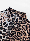 Summer 2026 Sexy Leopard Jumpsuit Women Stand Collar Deep Zipper Slim Full Length Pants Trousers Rompers Jumpsuits 63947