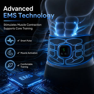 Smart EMS Core Trainer Belt, No Gel Required, 9 Intensity Levels, USB Rechargeable Muscle Stimulator for Home Fitness & Recovery