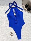 High Neck Lace Up High Leg Cut Women Swimwear One Piece Swimsuit Female Backless Monokini Hollow Out Bathing Suit Swim Bodysuit