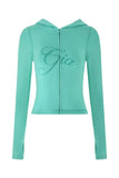 gia slim fit letter printed open thread design hooded zipper short jacket pants set