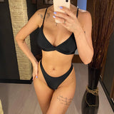 New Sexy Bow Thong High Cut Bikini Female Swimsuit Women Swimwear Two-Pieces Bikini Set Padded Bather Bathing Suit Swim V3490