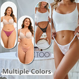 4Pcs/Set Sexy Lace Floral G-Strings Underwear For Women Solid Color Perspective Breathable Panties Female Low Rise Elastic Thong