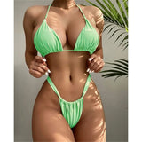 Sexy Wrinkled High Cut Thong Bikini Women Swimwear Female Swimsuit Two-Pieces Bikini Set Bather Bathing Suit Swim Lady V4010C
