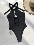 High Neck Lace Up High Leg Cut Women Swimwear One Piece Swimsuit Female Backless Monokini Hollow Out Bathing Suit Swim Bodysuit
