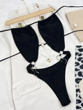 Sexy Halter Metal Rings Tummy Cut Out Female Swimwear One Piece Swimsuit Women High Cut Monokini Backless Bathing Suit Swim Lady