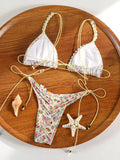 ZRTAK Triangle Bikini Set Sexy Swimwear Women 2026 Bikinis Floral Print Swimsuit Micro Thong Bandage Bathing Suits