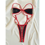 S - XL Extreme String Mini Micro Thong One Piece Swimsuit Women Swimwear Female Splicing Leopard Bather Bathing Suit Swim V7066