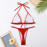 Sexy Metallic Halter Bikinis Set Lace Up Triangle Tie Side Swimsuit 2024 Pearl Patchwork Women Swimwear Micro Thong Bathing Suit